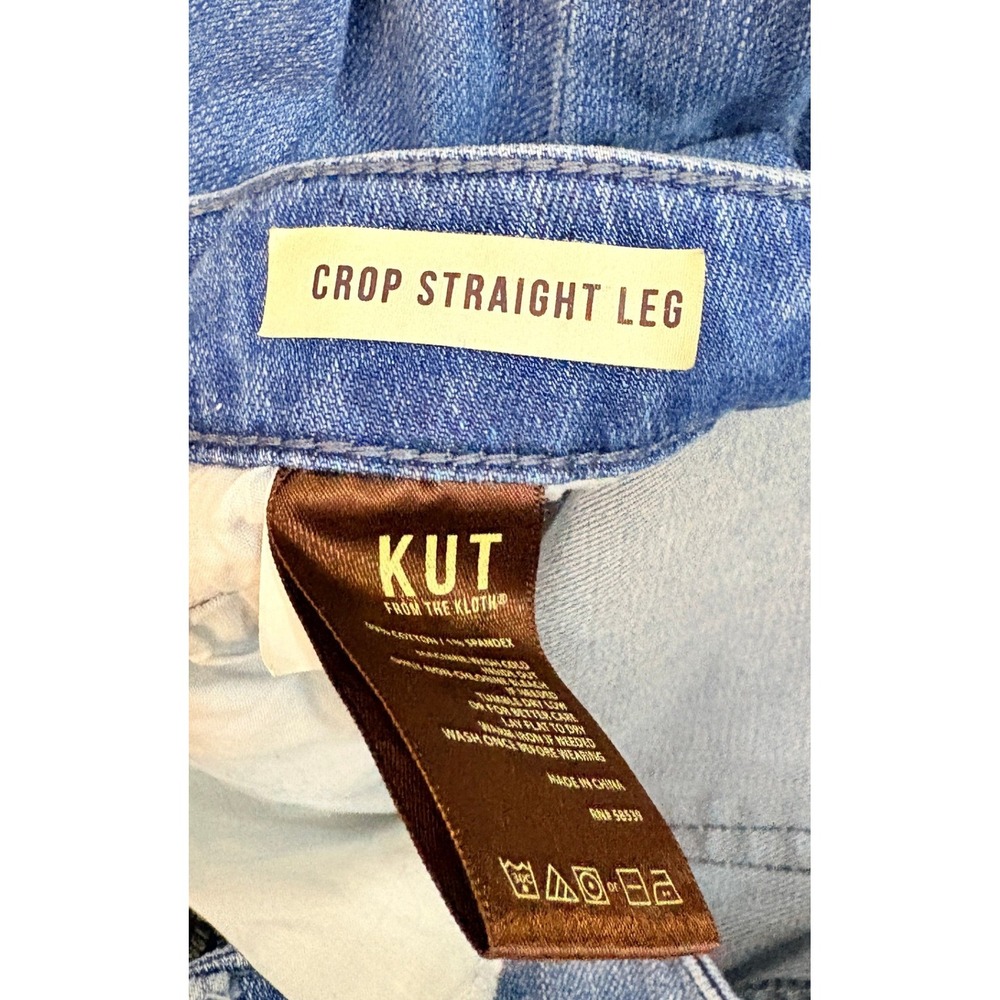 KUT from the Kloth Crop Straight Leg Jeans Blue Medium Wash Raw Hem Womens 6 - Picture 7 of 10